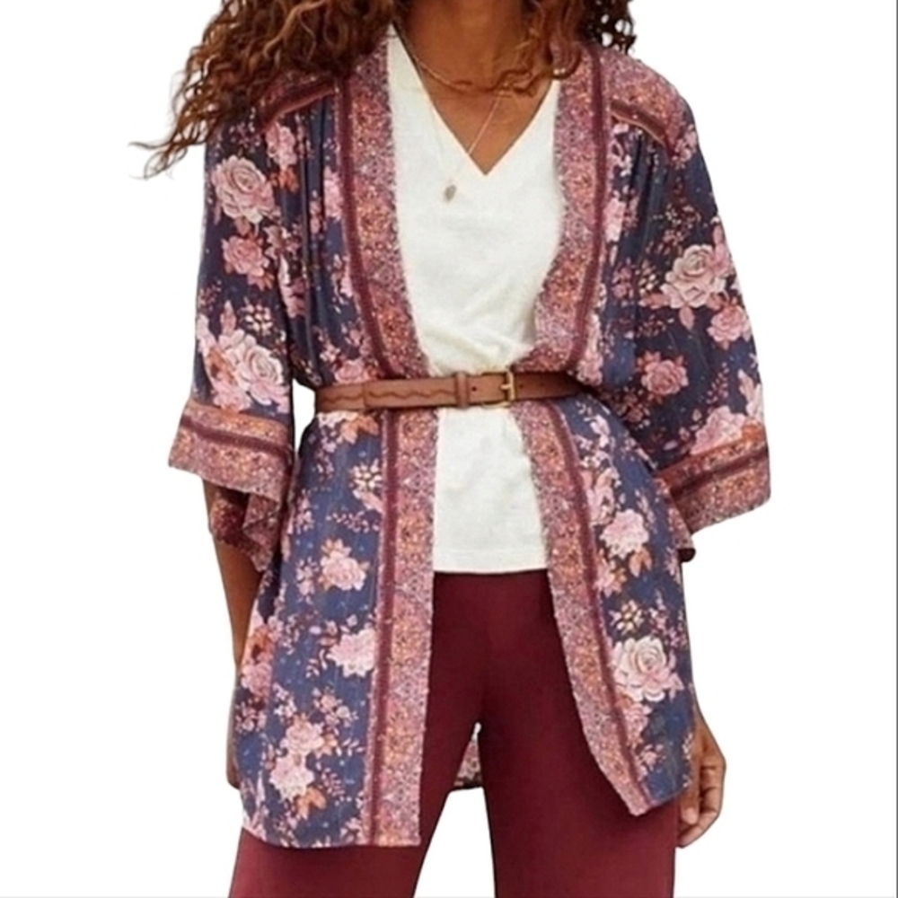 Matilda Jane periwinkle and pink Olivia floral metallic kimono cardigan XS/S